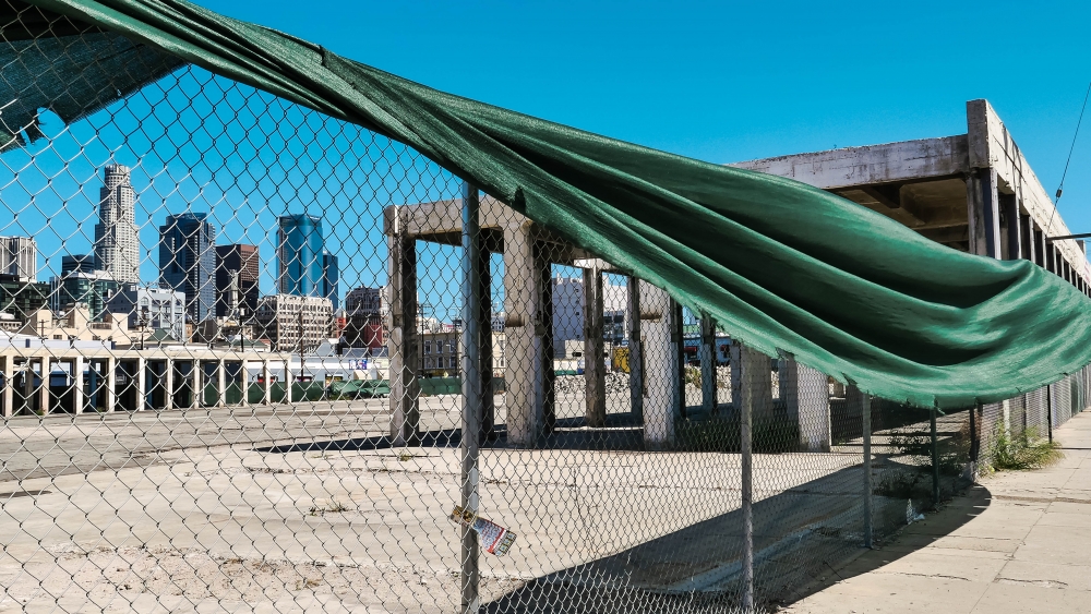 Downtown LA building seen from construction area