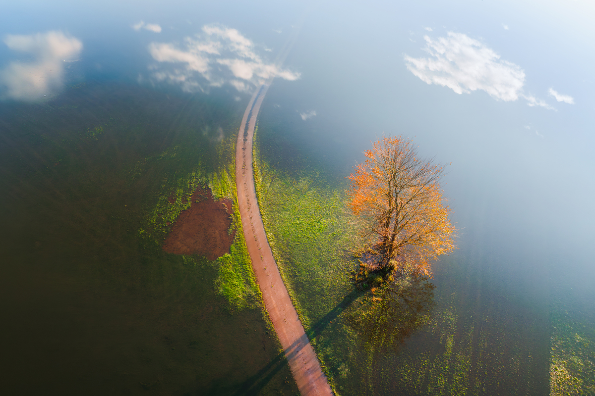 Bird’s-eye View of a Flooded Autumn Karst Wonderland