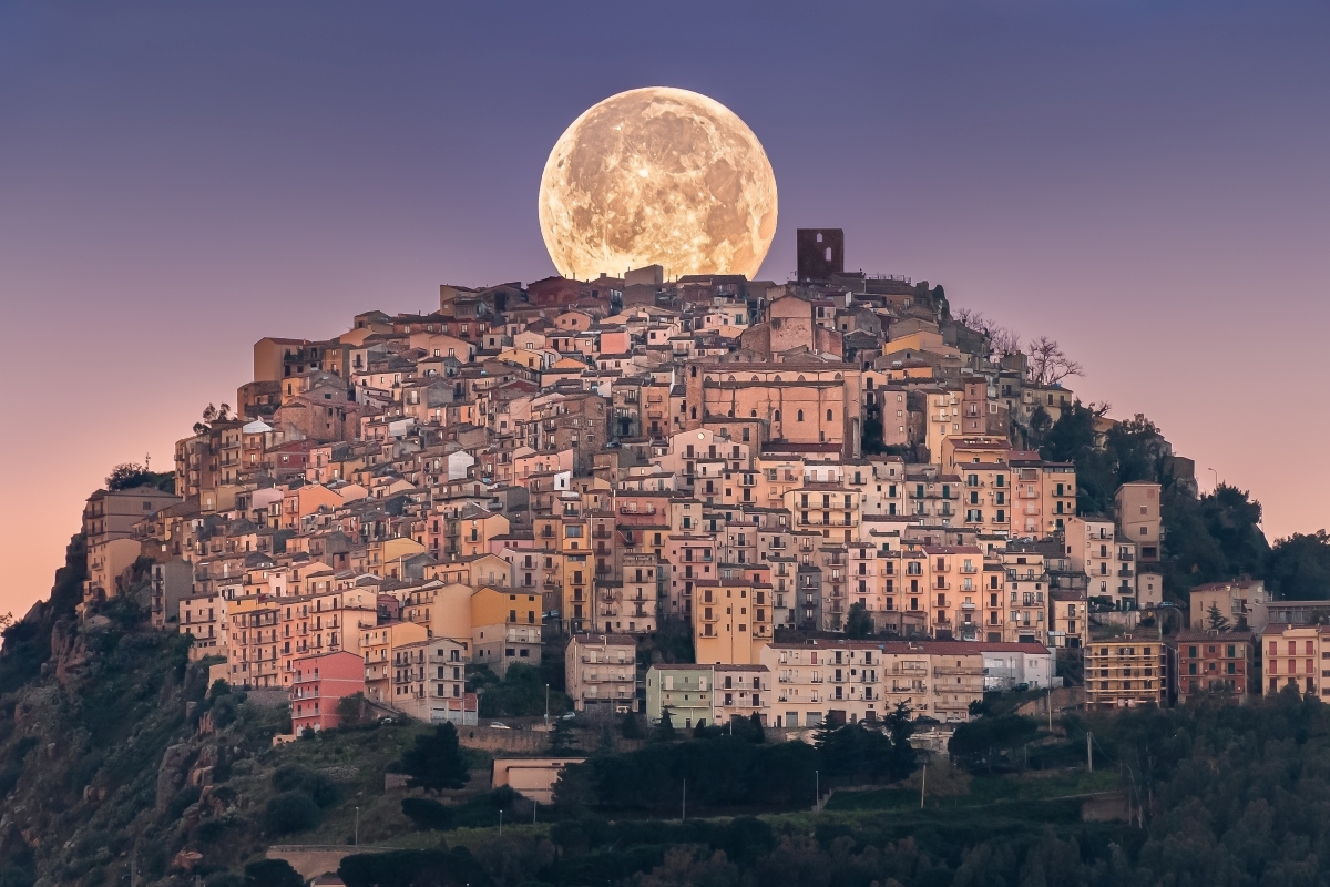 Moonset over a Sicilian Village